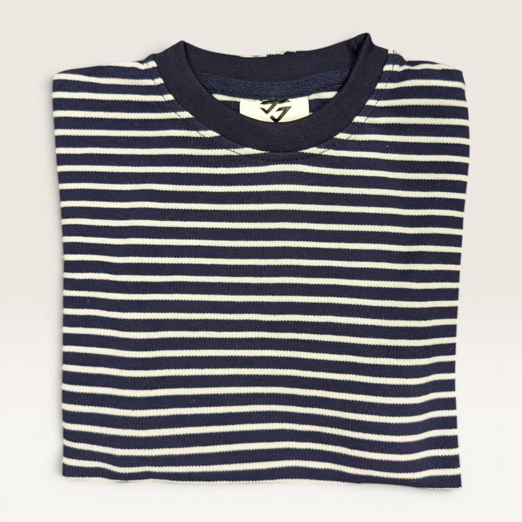 Navy Striped Kids Crew Neck T-Shirt & Shorts Set