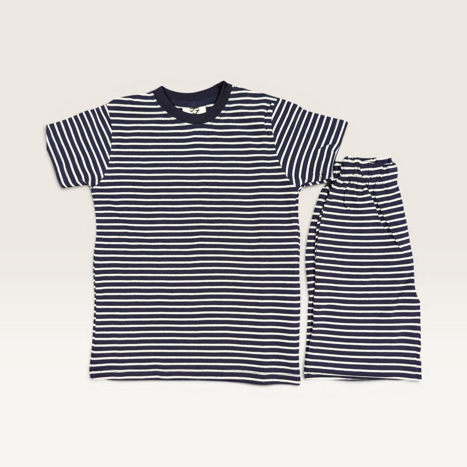 Navy Striped Kids Crew Neck T-Shirt & Shorts Set
