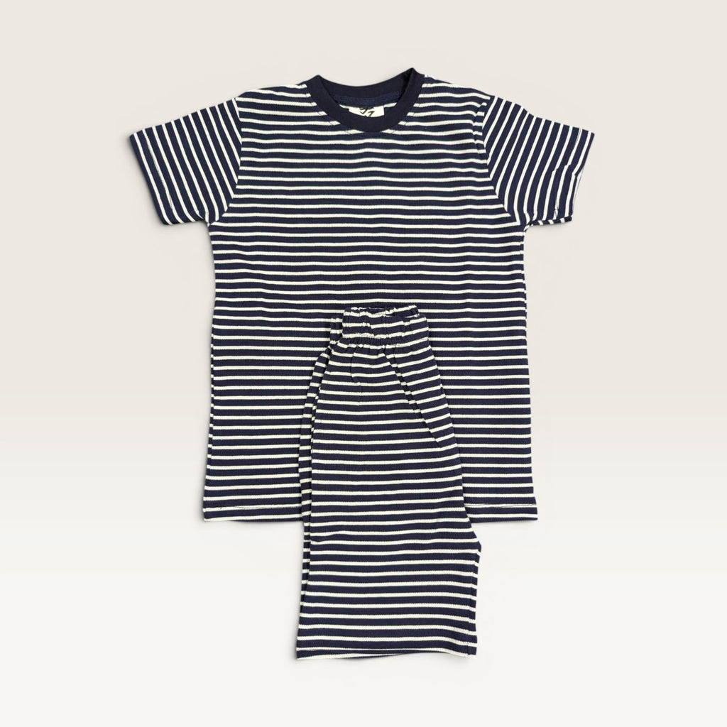 Navy Striped Kids Crew Neck T-Shirt & Shorts Set