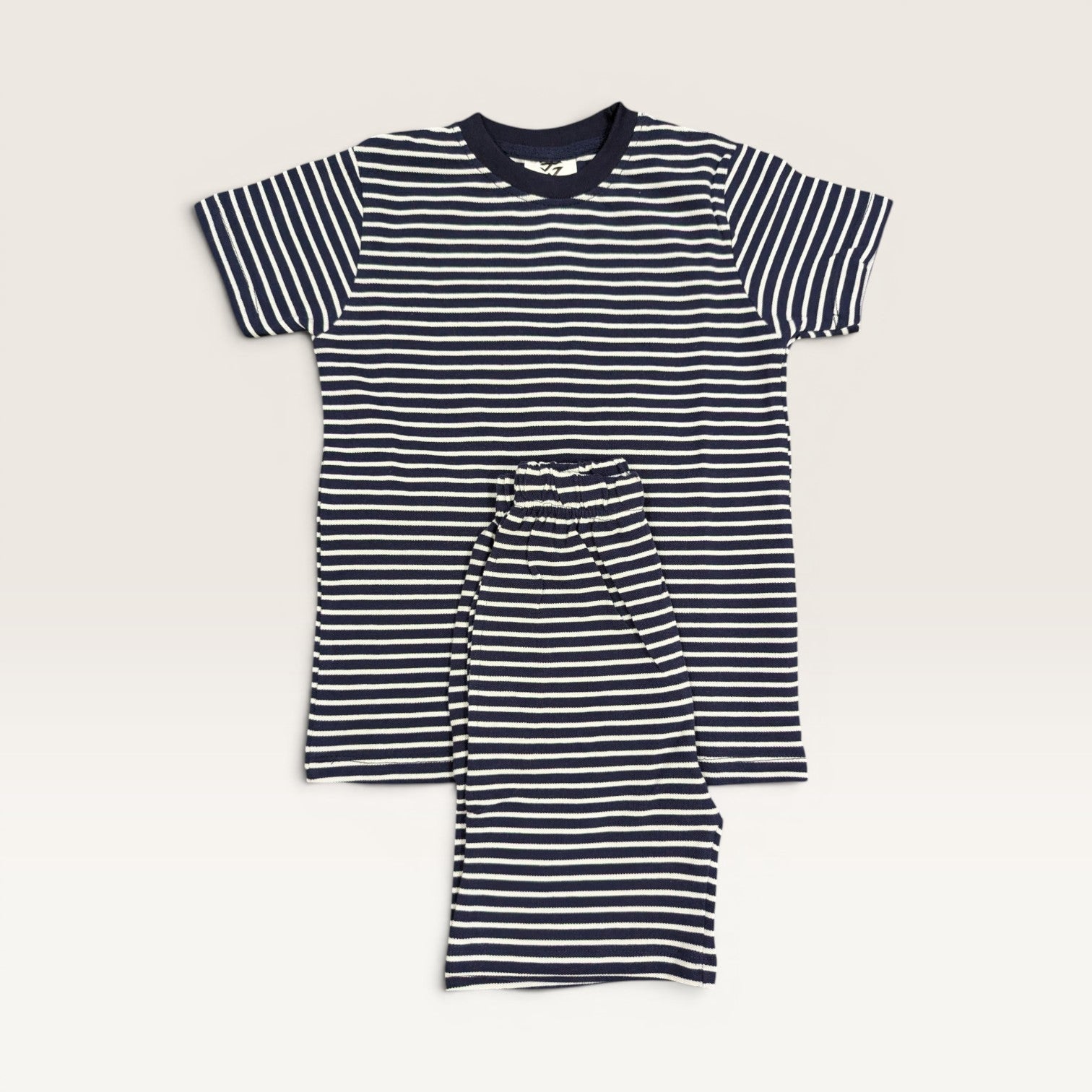Navy Striped Kids Crew Neck T-Shirt & Shorts Set