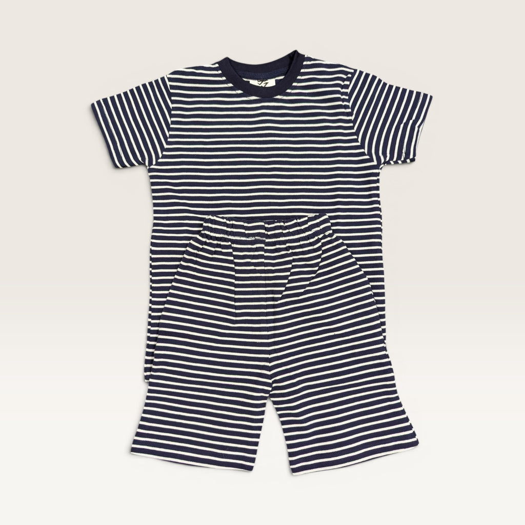 Navy Striped Kids Crew Neck T-Shirt & Shorts Set