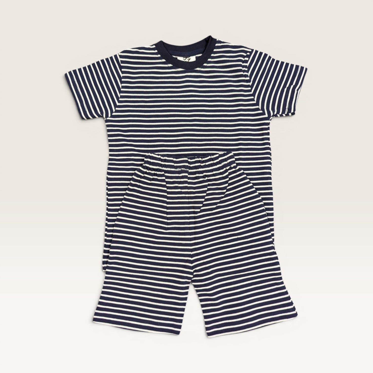 Navy Striped Kids Crew Neck T-Shirt & Shorts Set