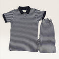 White & Navy Striped Kids Polo Shirt & Shorts Set