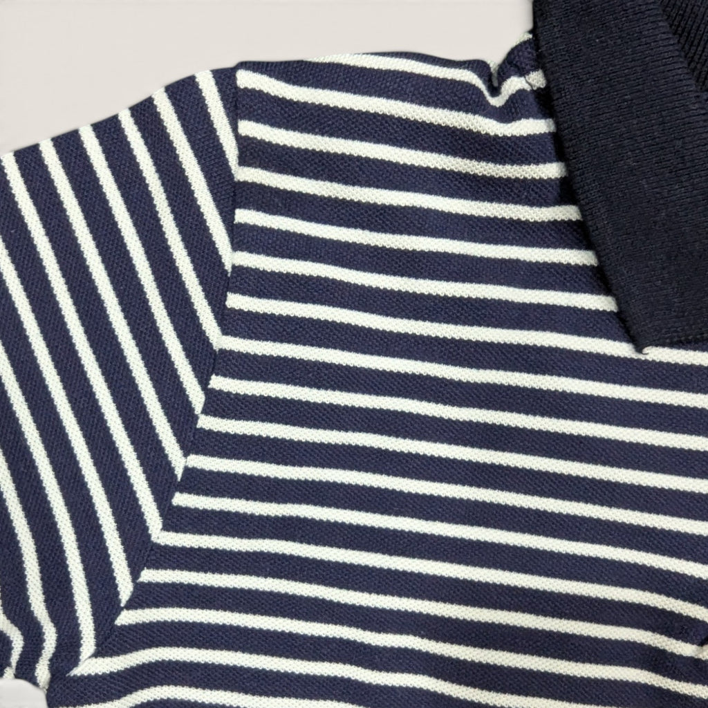 White & Navy Striped Kids Polo Shirt & Shorts Set
