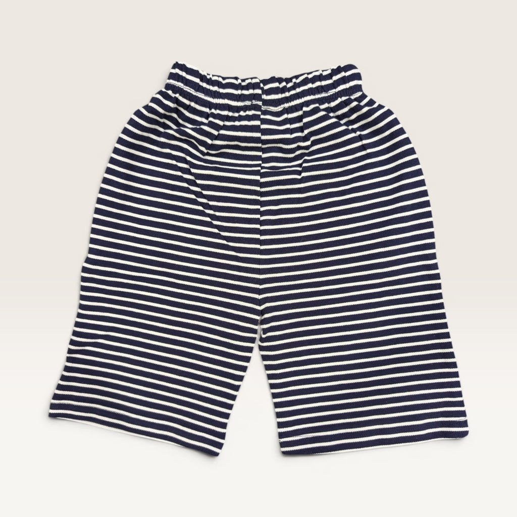 White & Navy Striped Kids Polo Shirt & Shorts Set