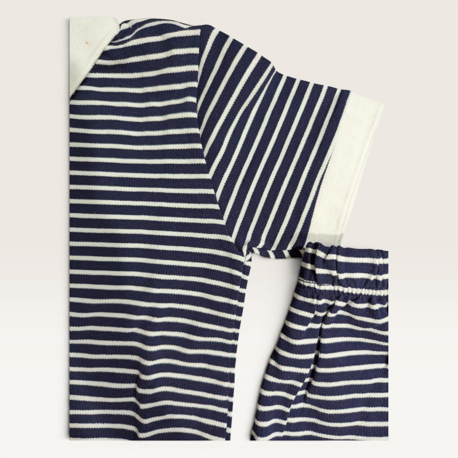 White & Navy Striped Printed Kids T-Shirt & Shorts Set