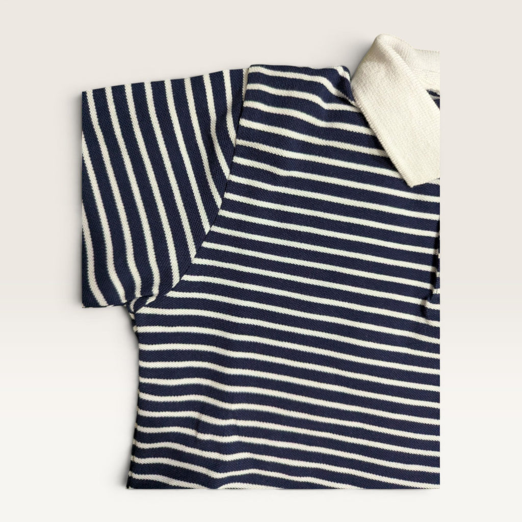 White & Navy Striped Printed Kids T-Shirt & Shorts Set