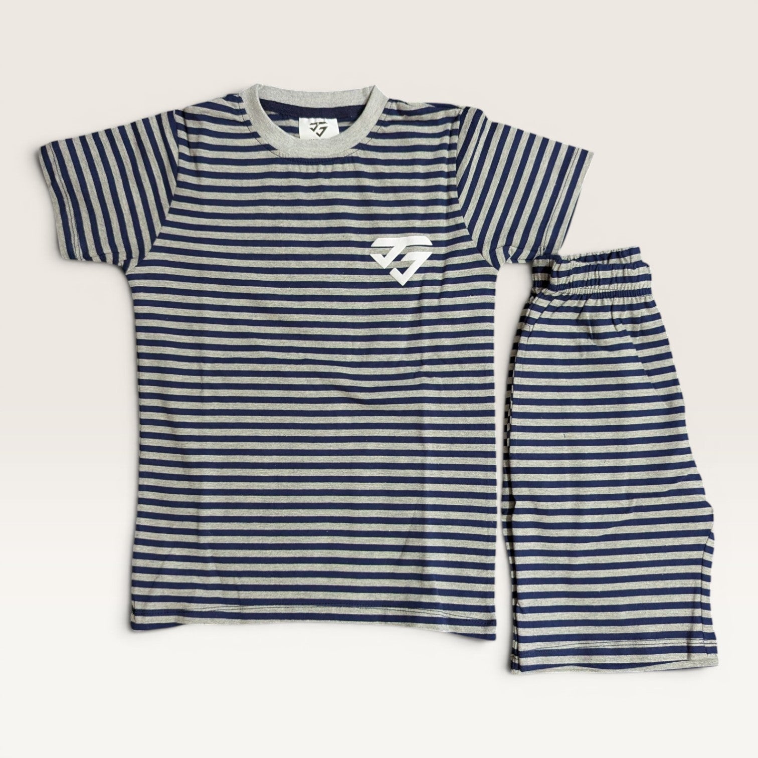 Navy & Grey Striped Jersey Tee-Set