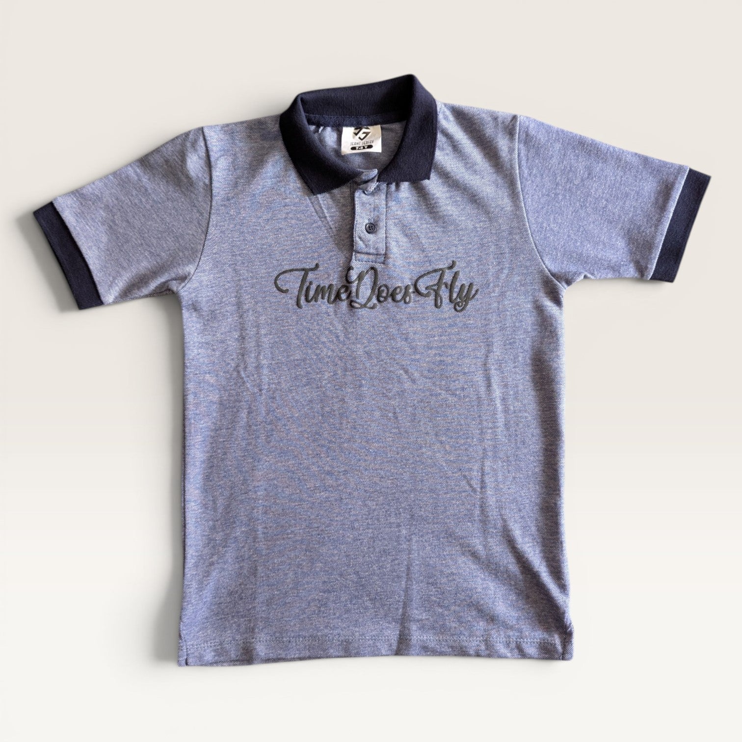 "Time Does Fly" Heather Blue Kids Polo & Shorts Set