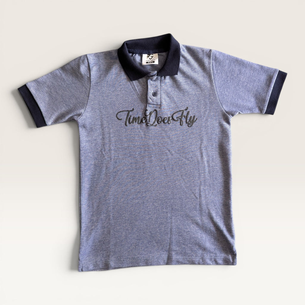 "Time Does Fly" Heather Blue Kids Polo & Shorts Set