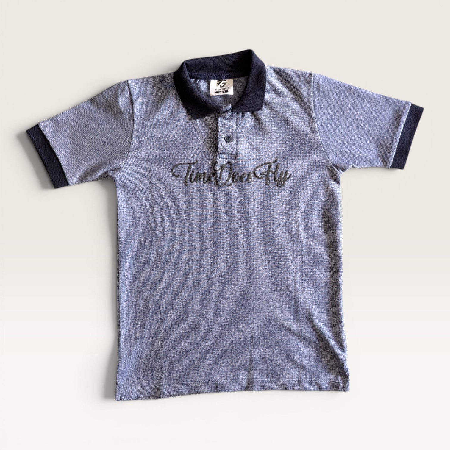 "Time Does Fly" Heather Blue Kids Polo & Shorts Set