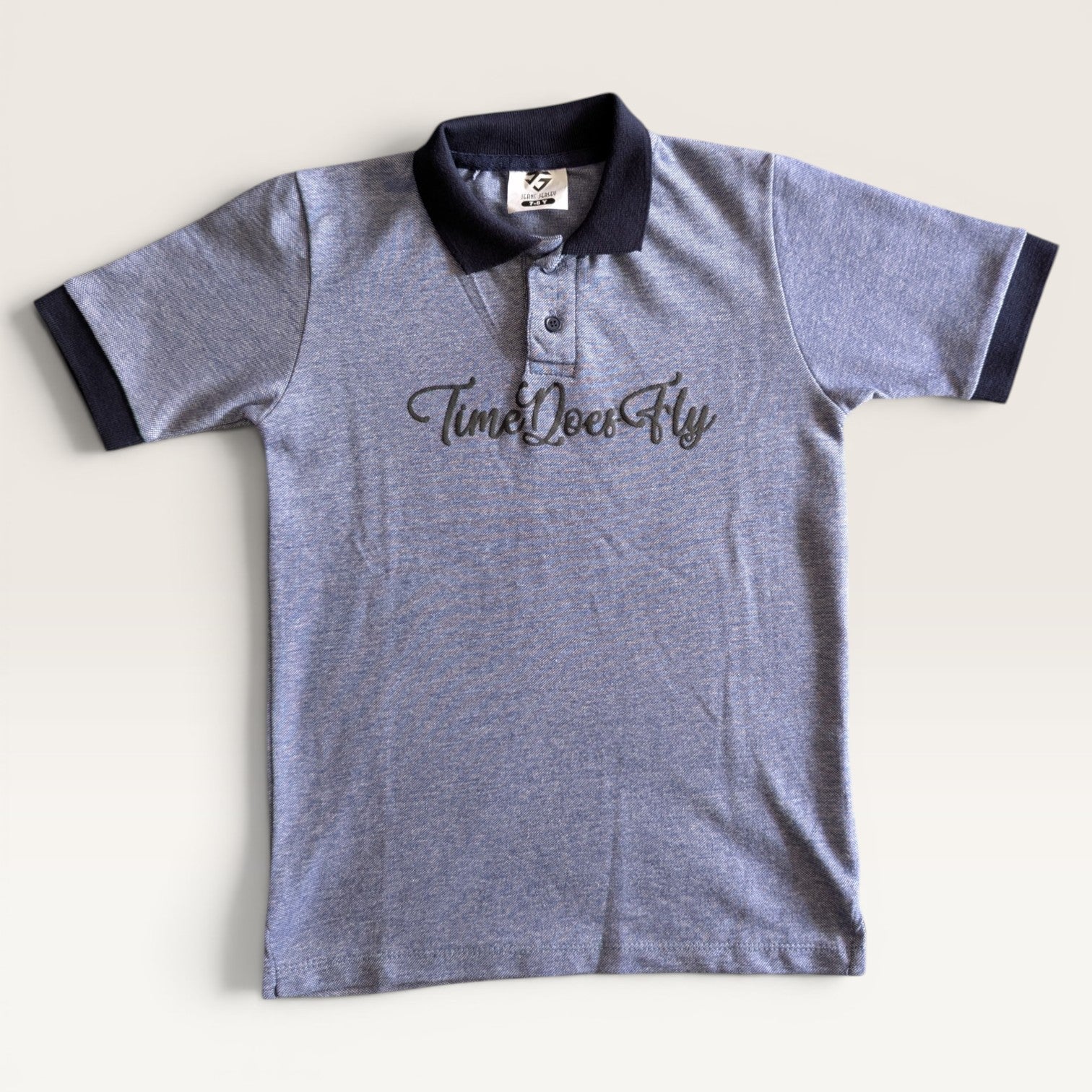 "Time Does Fly" Heather Blue Kids Polo & Shorts Set