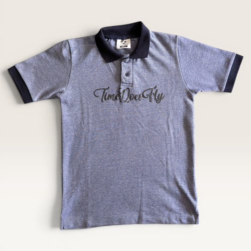 "Time Does Fly" Heather Blue Kids Polo & Shorts Set